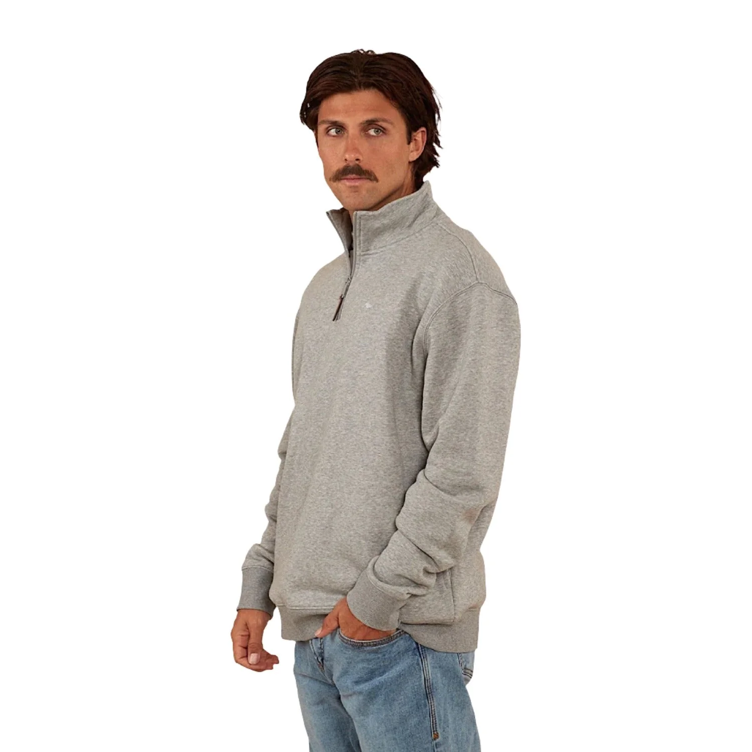 Ringers Western Men's Strand 1/4 Zip Crew - Grey Marle - Image 3