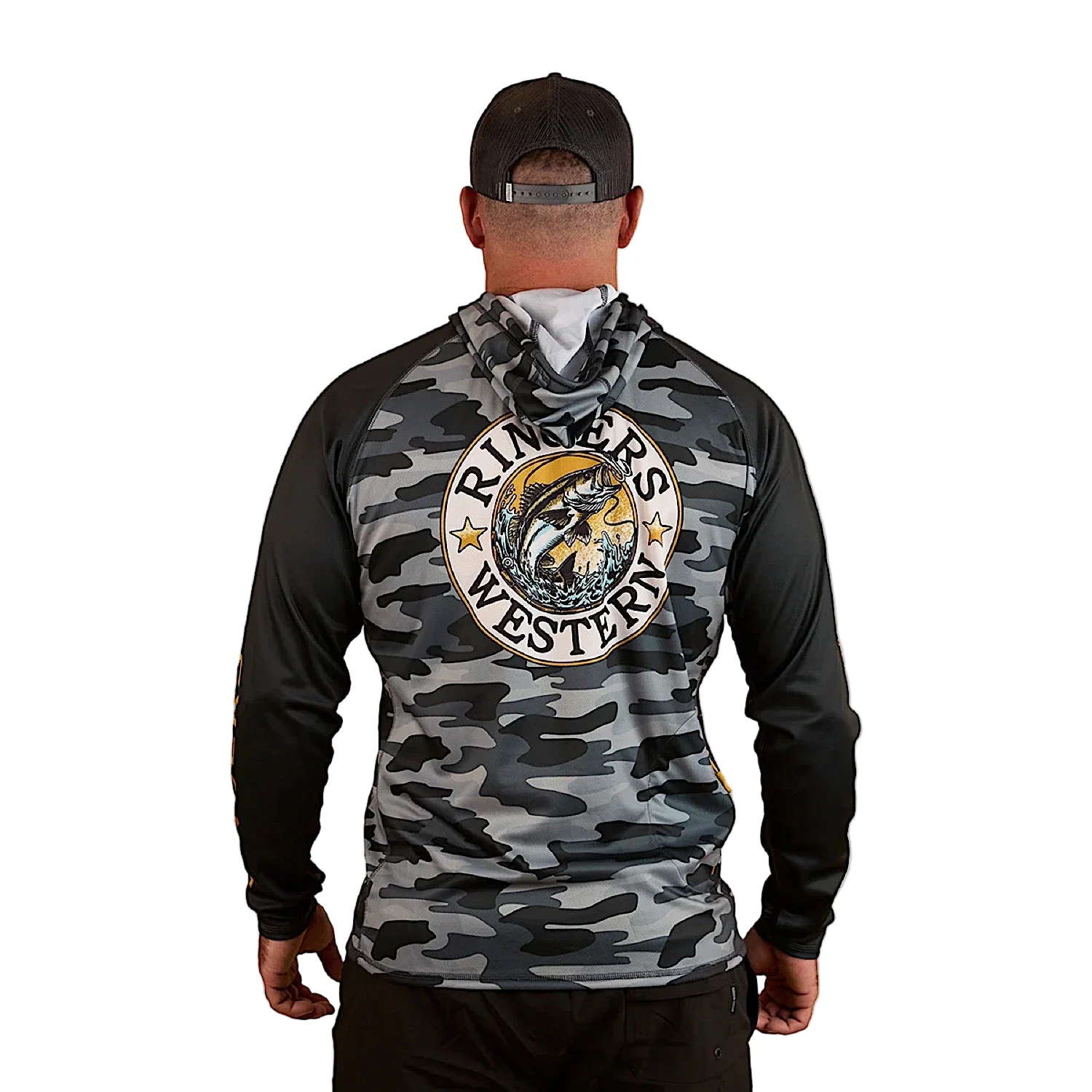 Ringers Western Unisex Big Catch Hooded Fishing Jersey - Black Camo - Image 3
