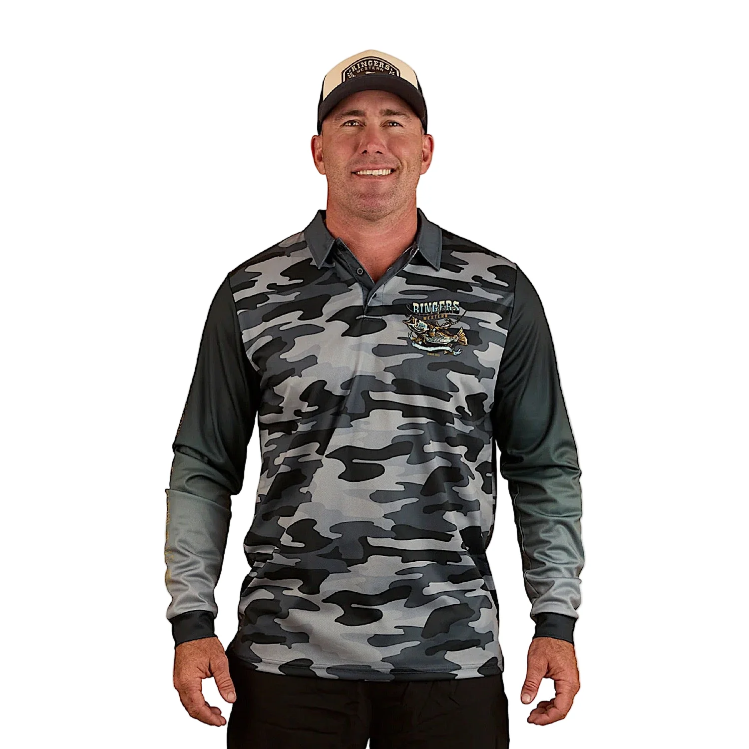 Ringers Western Unisex Buckin Barra Fishing Jersey - Black