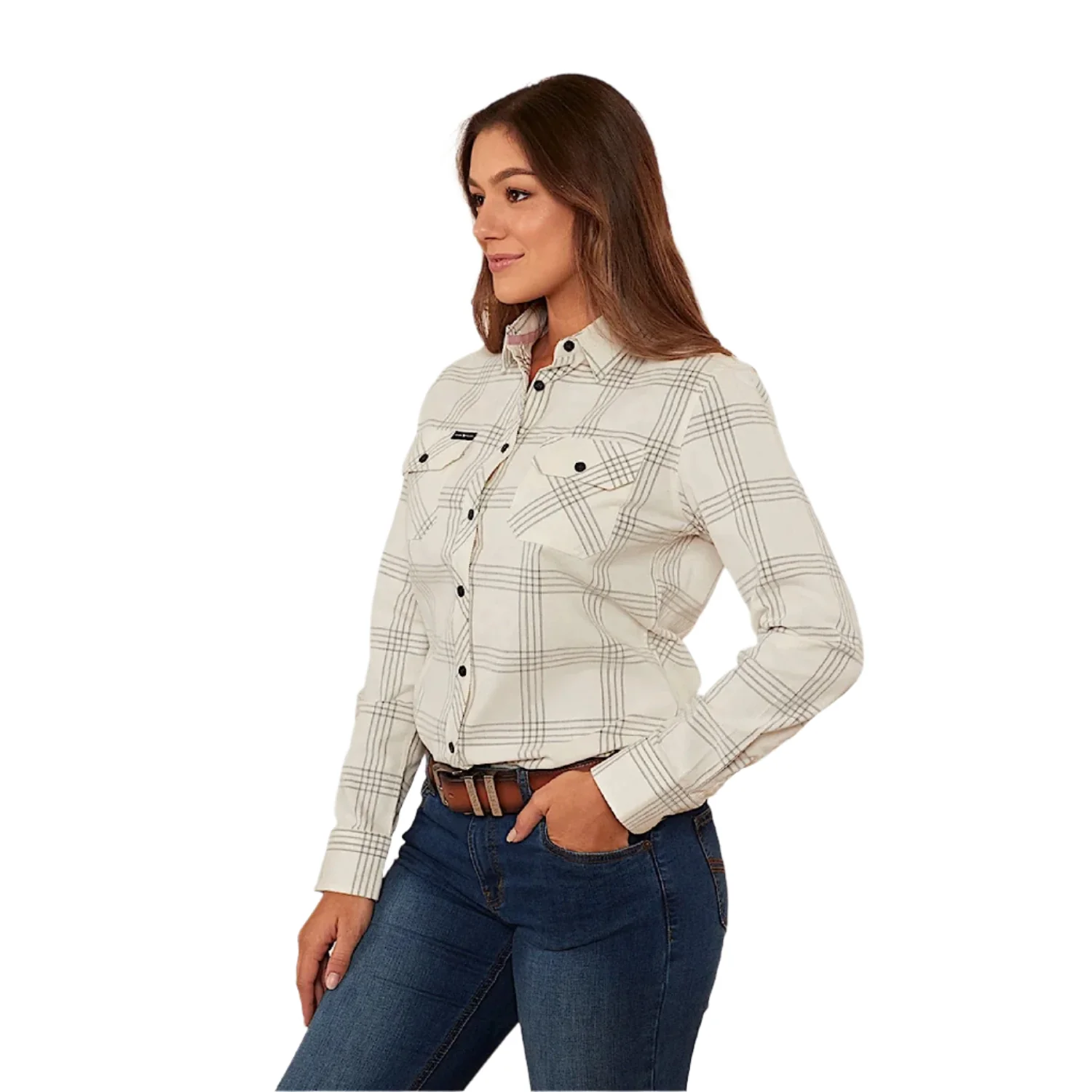 Ringers Western Women's Corduroy Shirt - Off White / Charcoal - Image 2