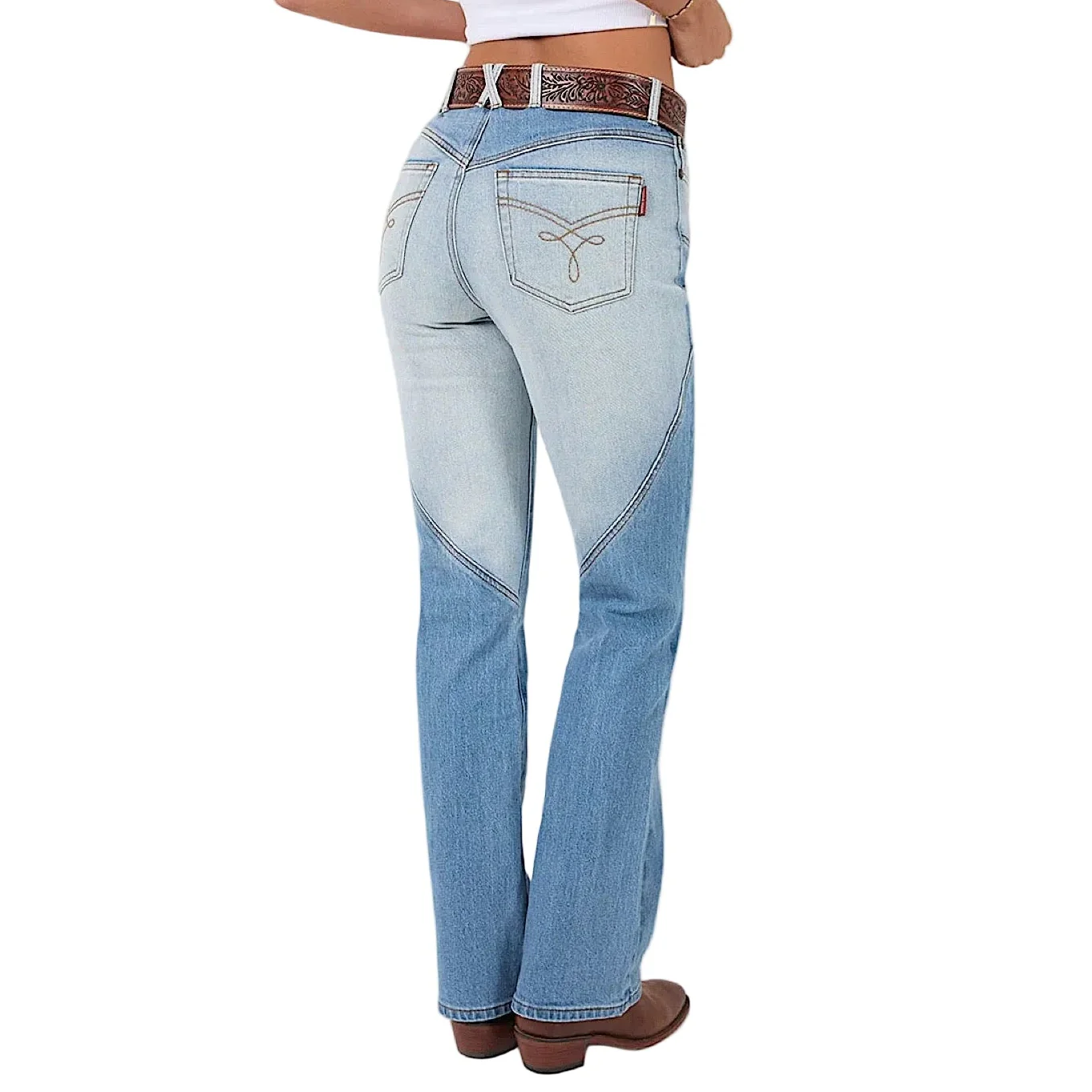 Ringers Western Women's Francesca High Rise Bootleg Western Jean - Vintage Light Blue/Dark Mid Blue