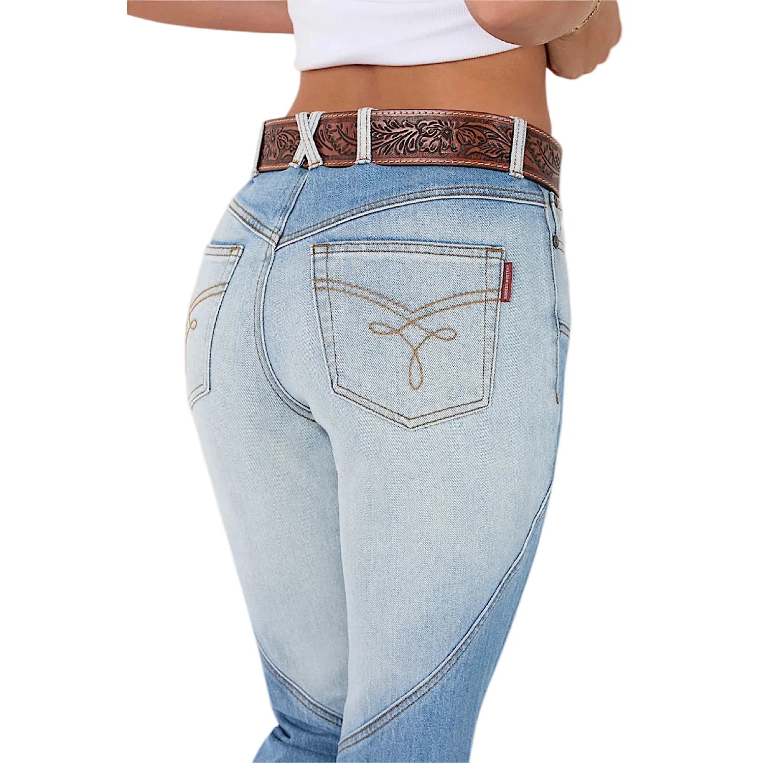 Ringers Western Women's Francesca High Rise Bootleg Western Jean - Vintage Light Blue/Dark Mid Blue - Image 3