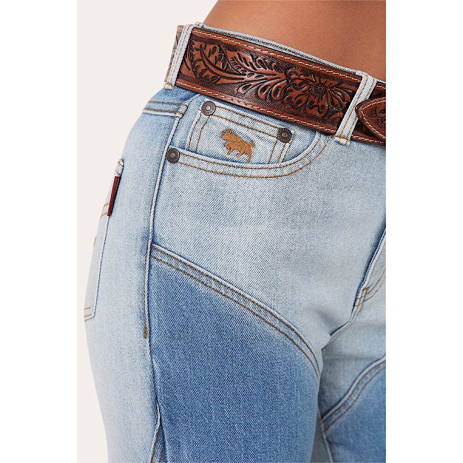 Ringers Western Women's Francesca High Rise Bootleg Western Jean - Vintage Light Blue/Dark Mid Blue - Image 4