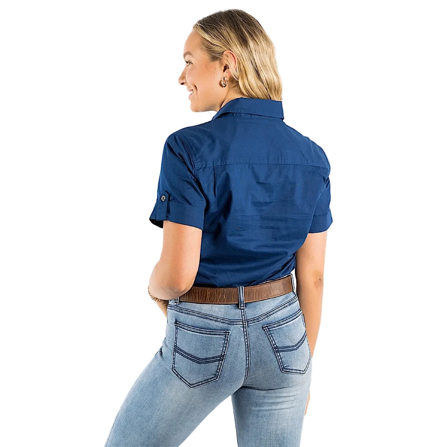 Ringers Western Women's Jules Half Button Short Sleeve Work Shirt - Navy - Image 2