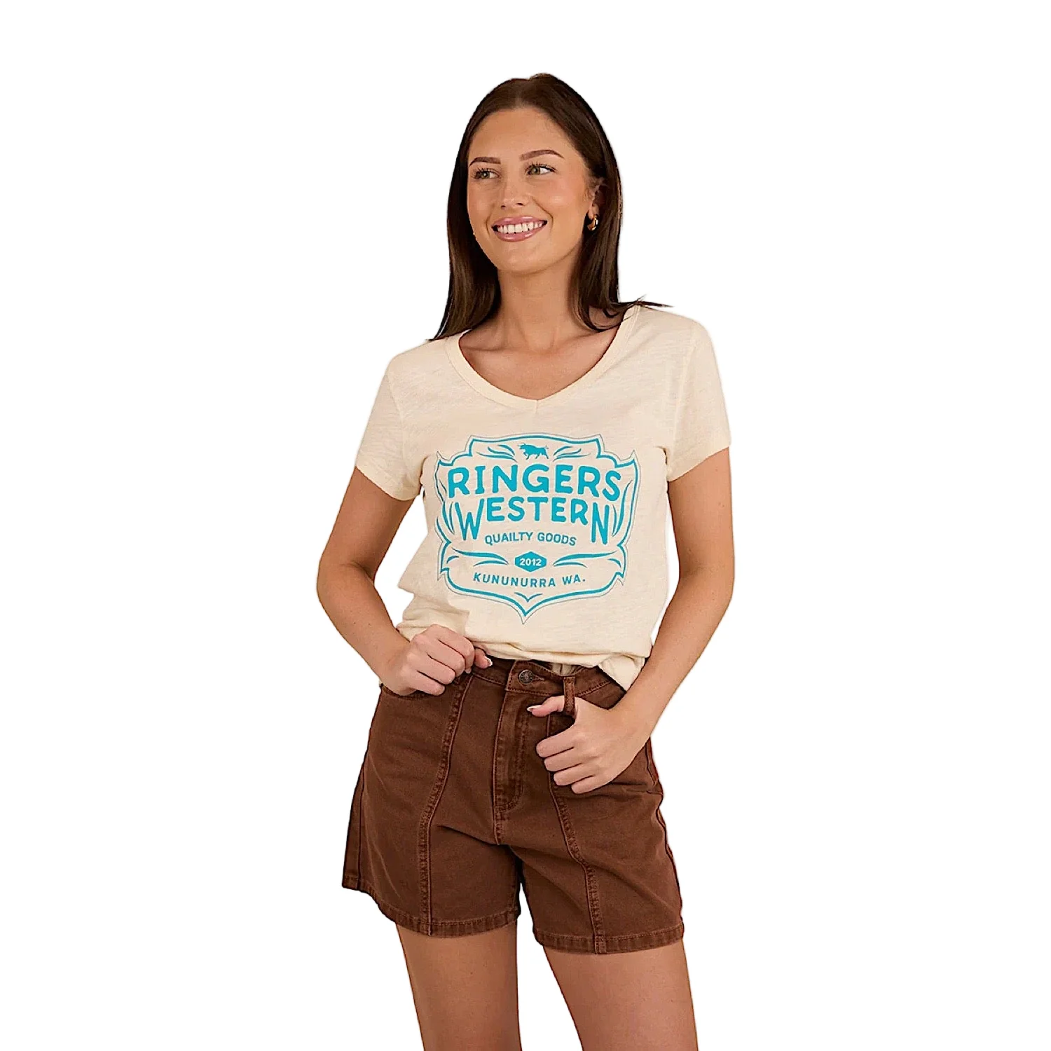 Ringers Western Women's Quality Goods V-Neck T-Shirt - Off White