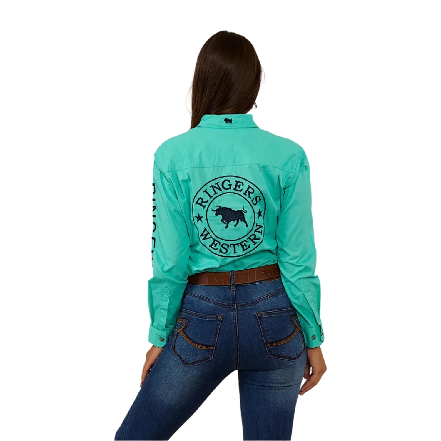 Ringers Western Women's Signature Jillaroo Half Button Work Shirt - Mint/Navy - Image 2
