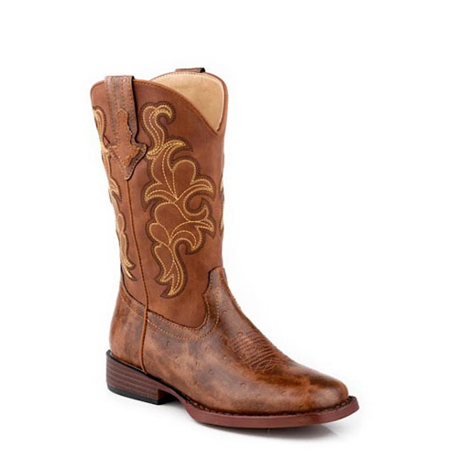 Roper BIG KIDS Quills Western Boot - Cognac Print/Cognac