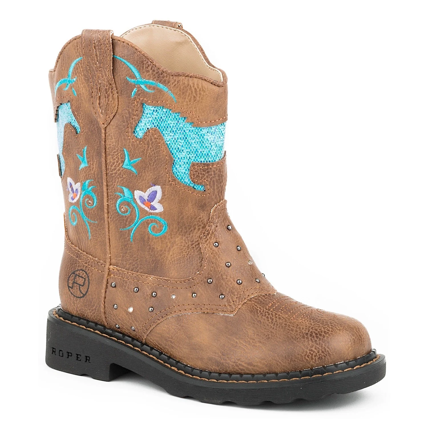 Roper Little Kid's Horse Flower Light Up Boot - Tan