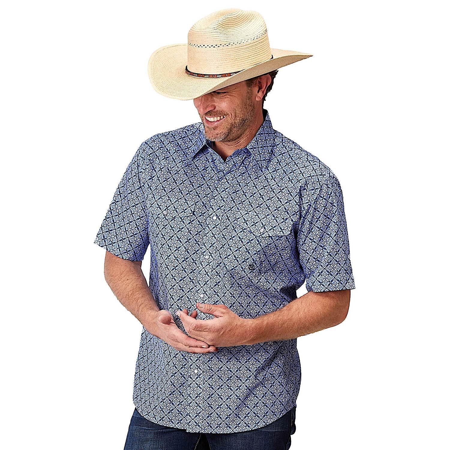 Roper Men's Amarillo Collection Short Sleeve Shirt - Blue