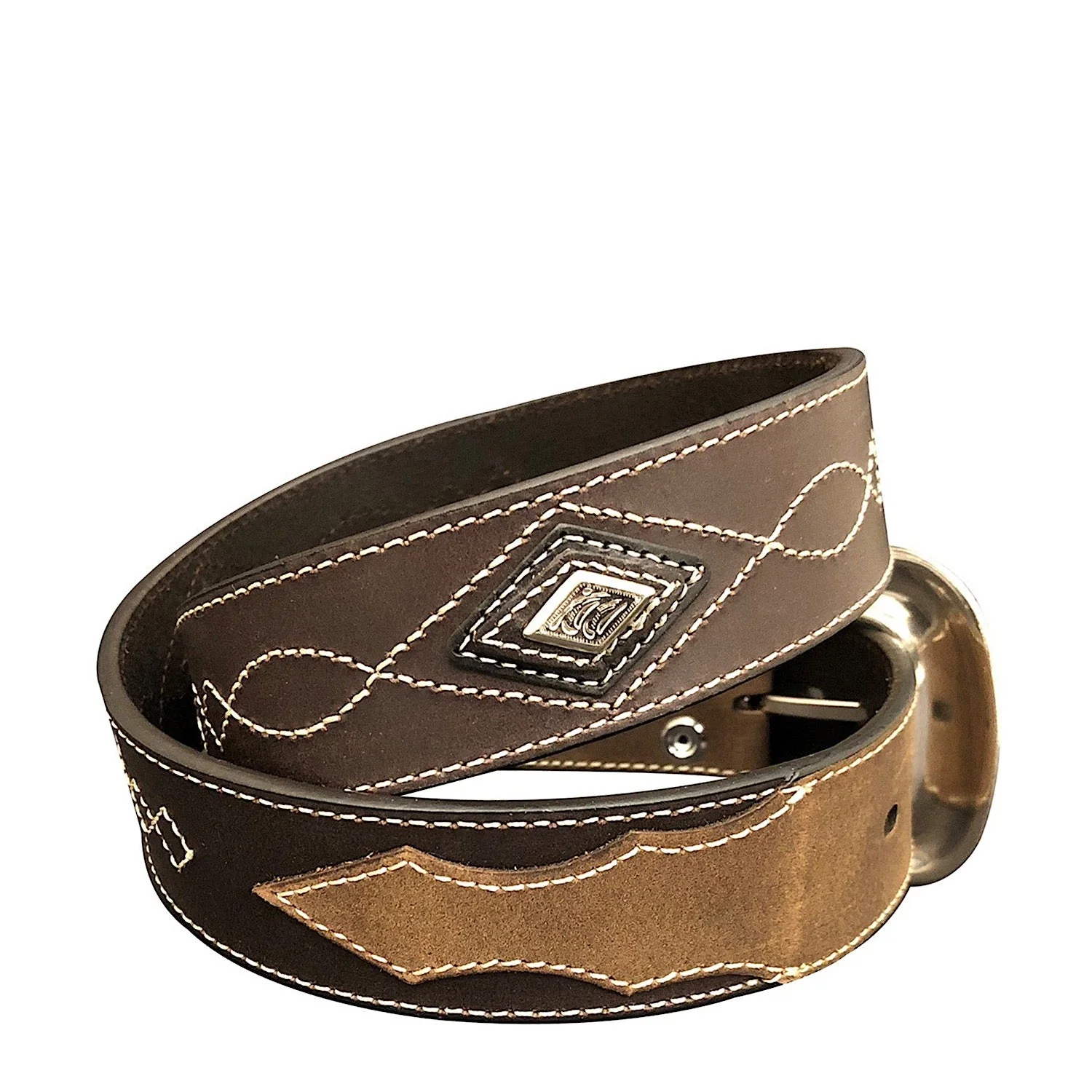 Roper Belt Bridle Leather Western Stitch Design - Brown - Image 2