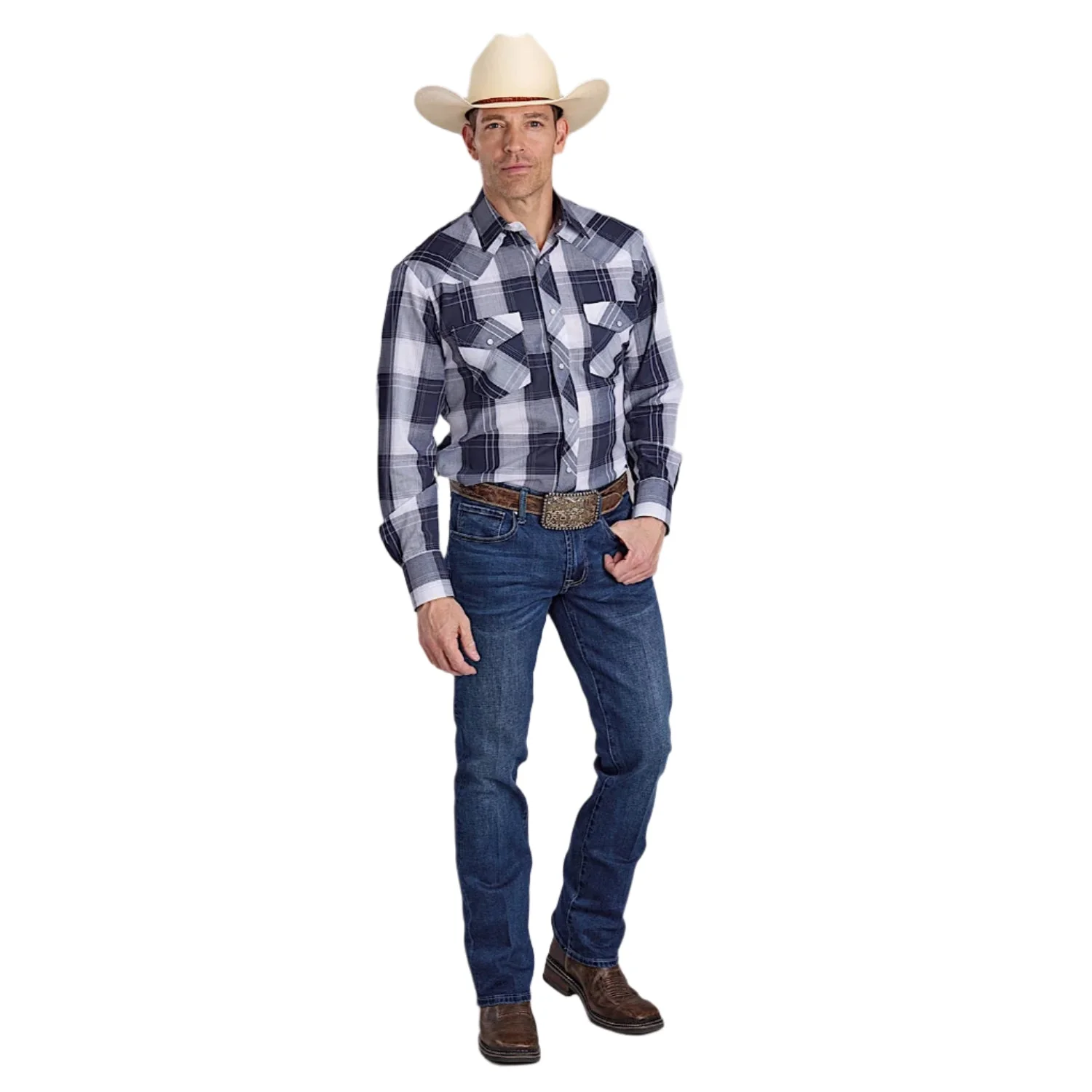 Roper Men's Karman Classic 55/45 Shirt - Plaid Blue - Image 3