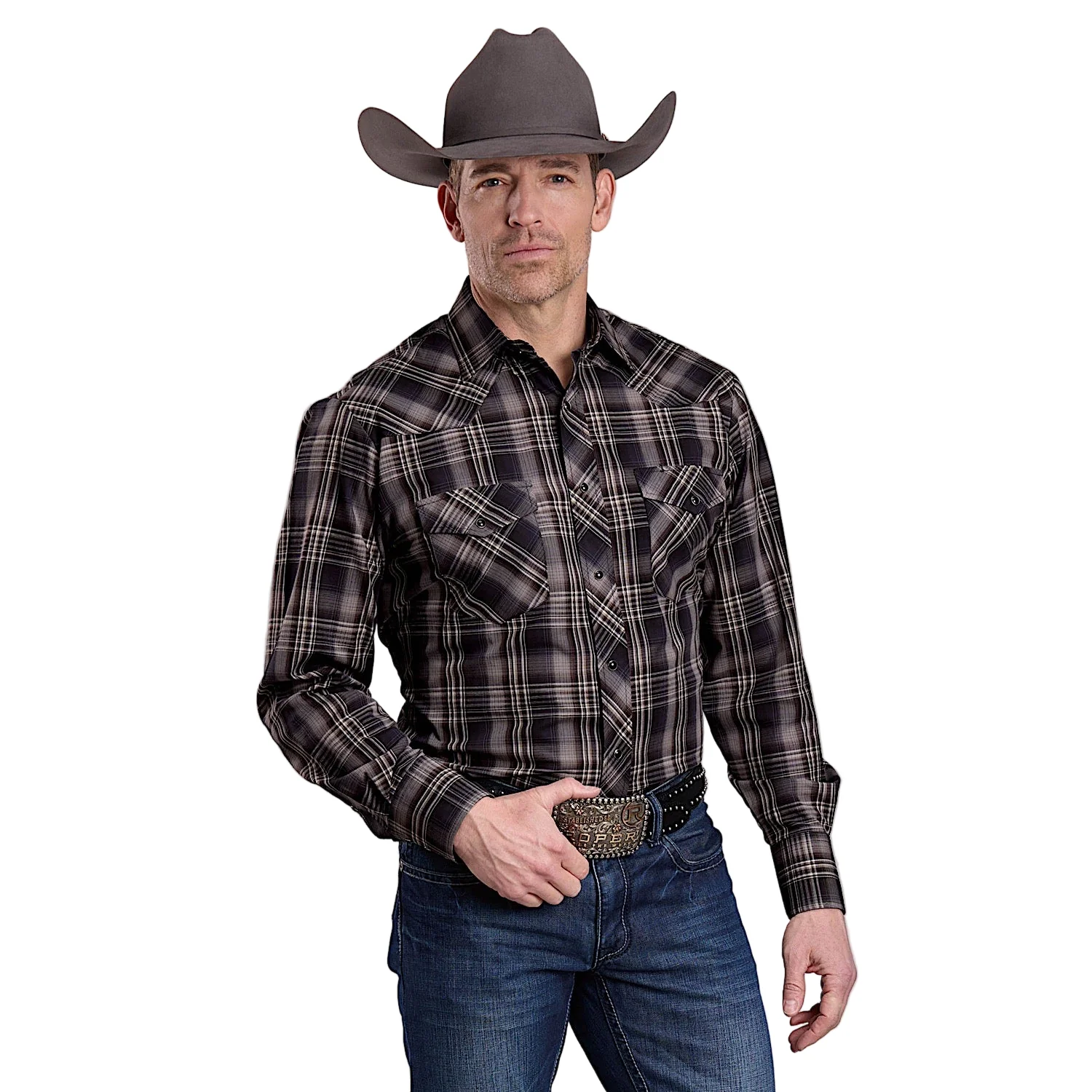 Roper Men's Karman Classics 55/45 Shirt - Black/Grey/Brown Plaid