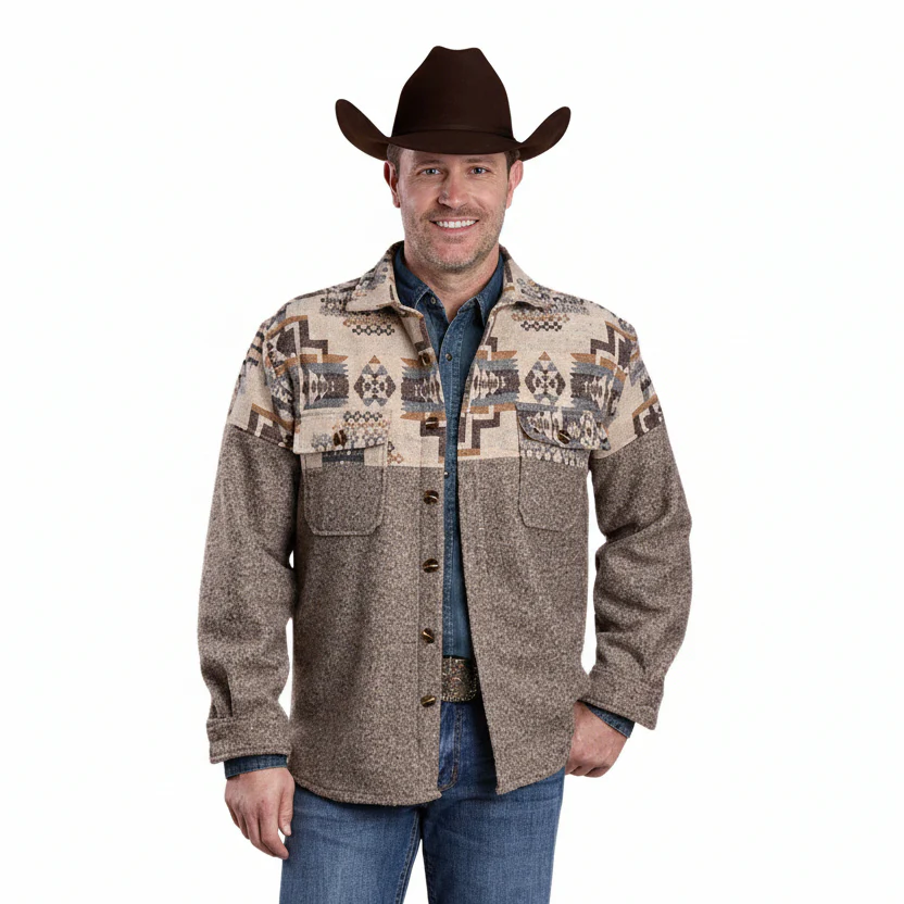Roper Men's Shirt Jacket - Brown Aztec Yoke