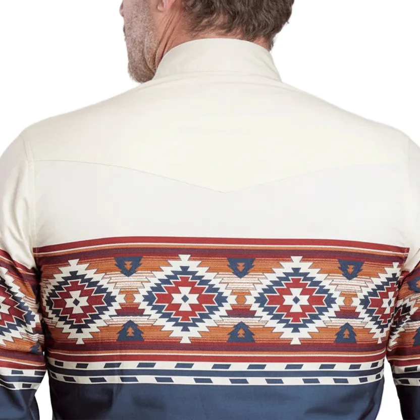 Roper Men's Vintage Collection Shirt - Aztec Print Blue / White / Orange - Image 2