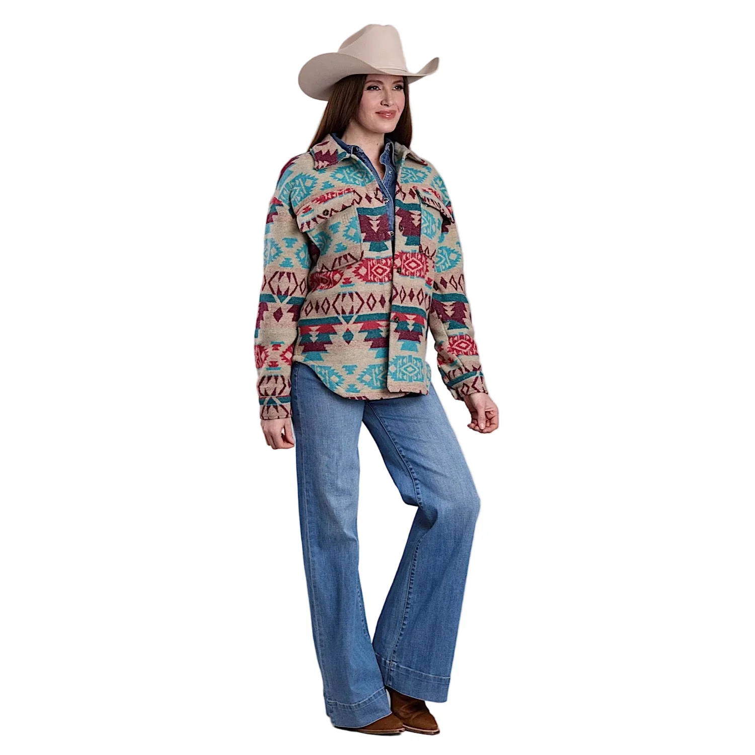 Roper Women's Aztec Woven Shirt Jacket - White - Image 3