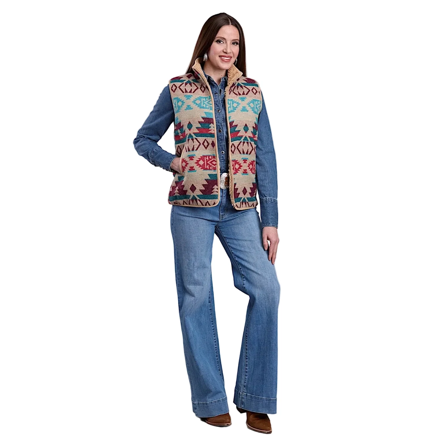 Roper Women's Aztec Woven Vest - White - Image 3