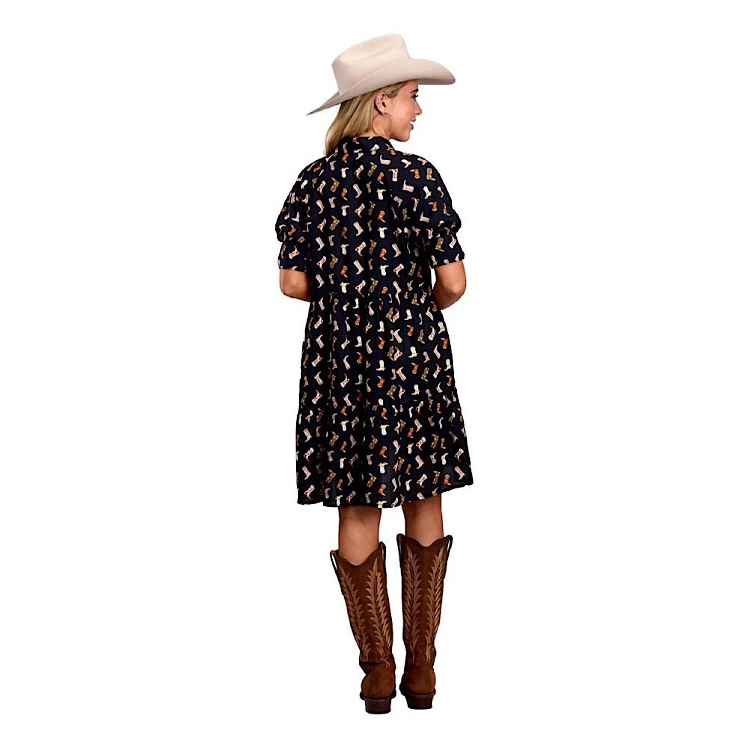 Roper Women's Five Star Collection Short Sleeve Baby Doll Dress - Black Print - Image 2