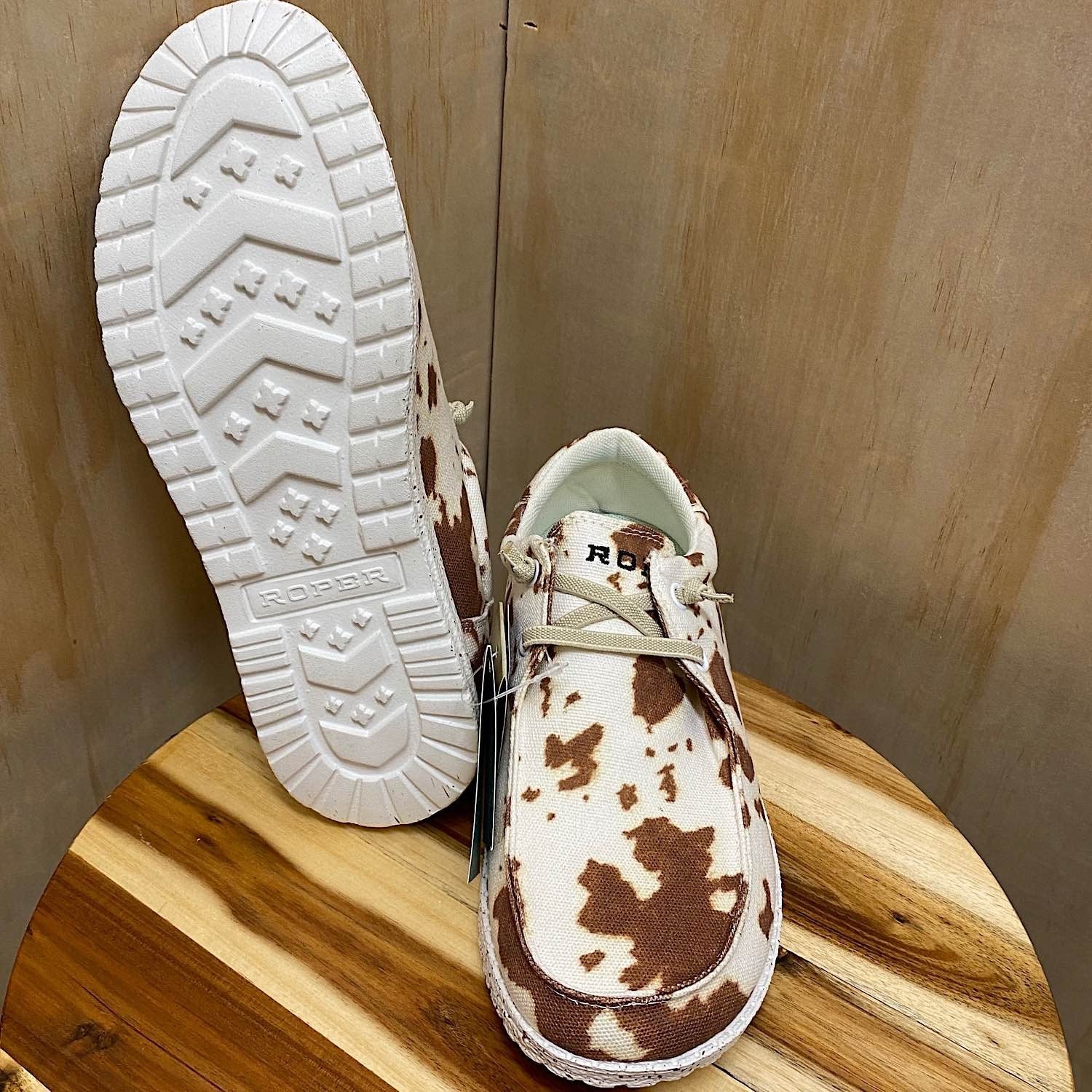 Roper Women's Hang Loose Canvas Shoe - Tan/Cow Print - Image 2