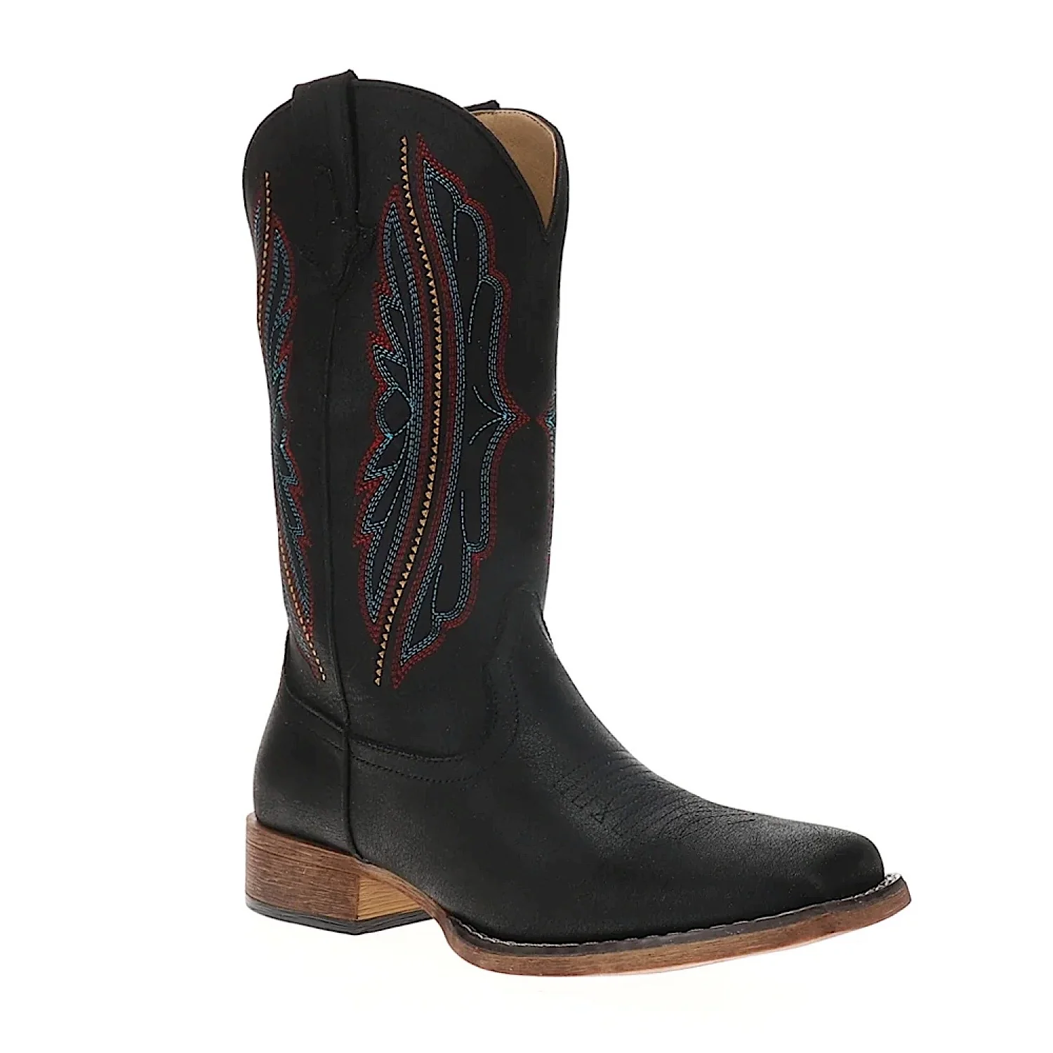 Roper Women's Loretta Embroidered Wide Square Toe Western Boot - Black
