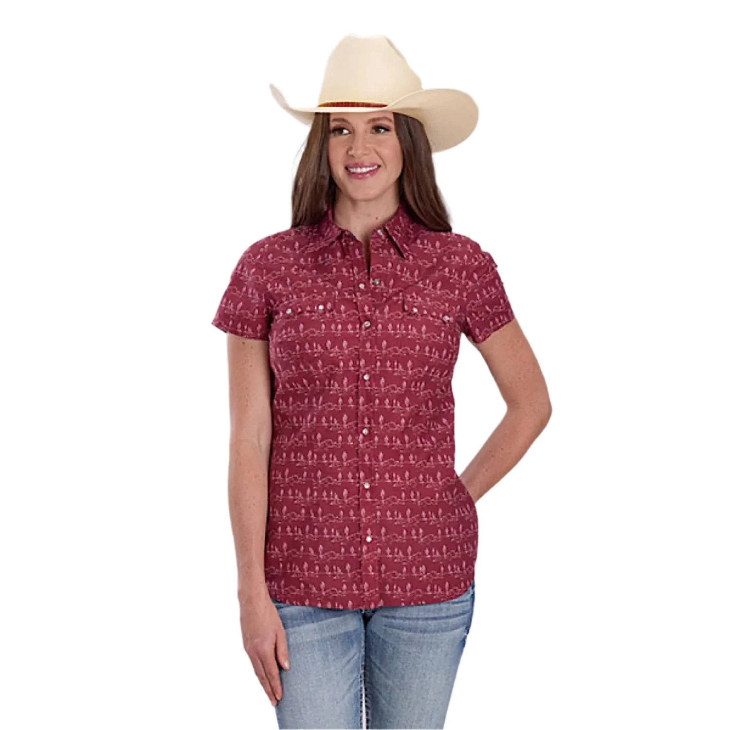 Roper Women's West Made Collection Short Sleeve Shirt - Print Red