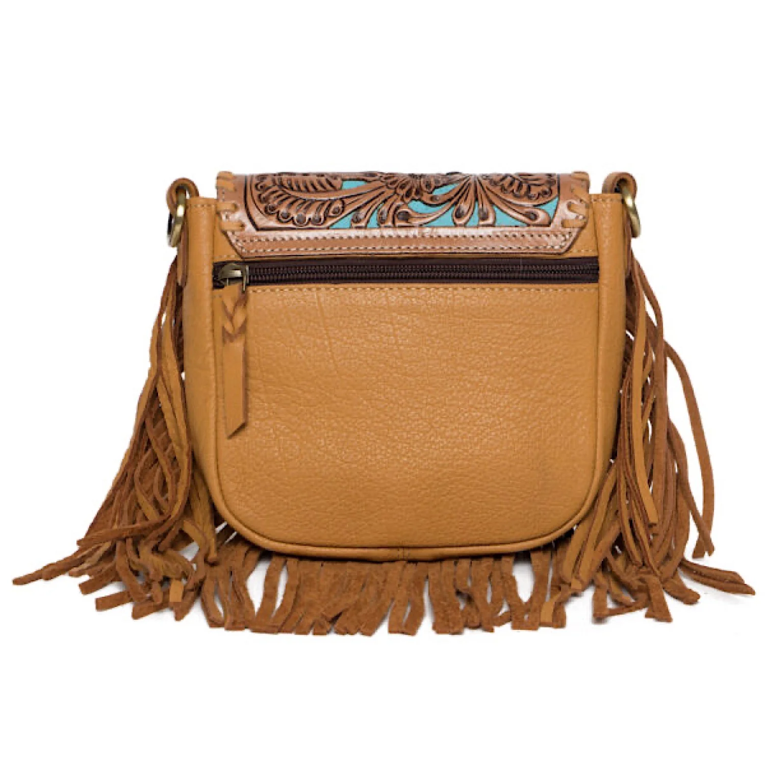The Design Edge Women's Tooling Leather Sling Bag - Turquoise / Tan - Image 2
