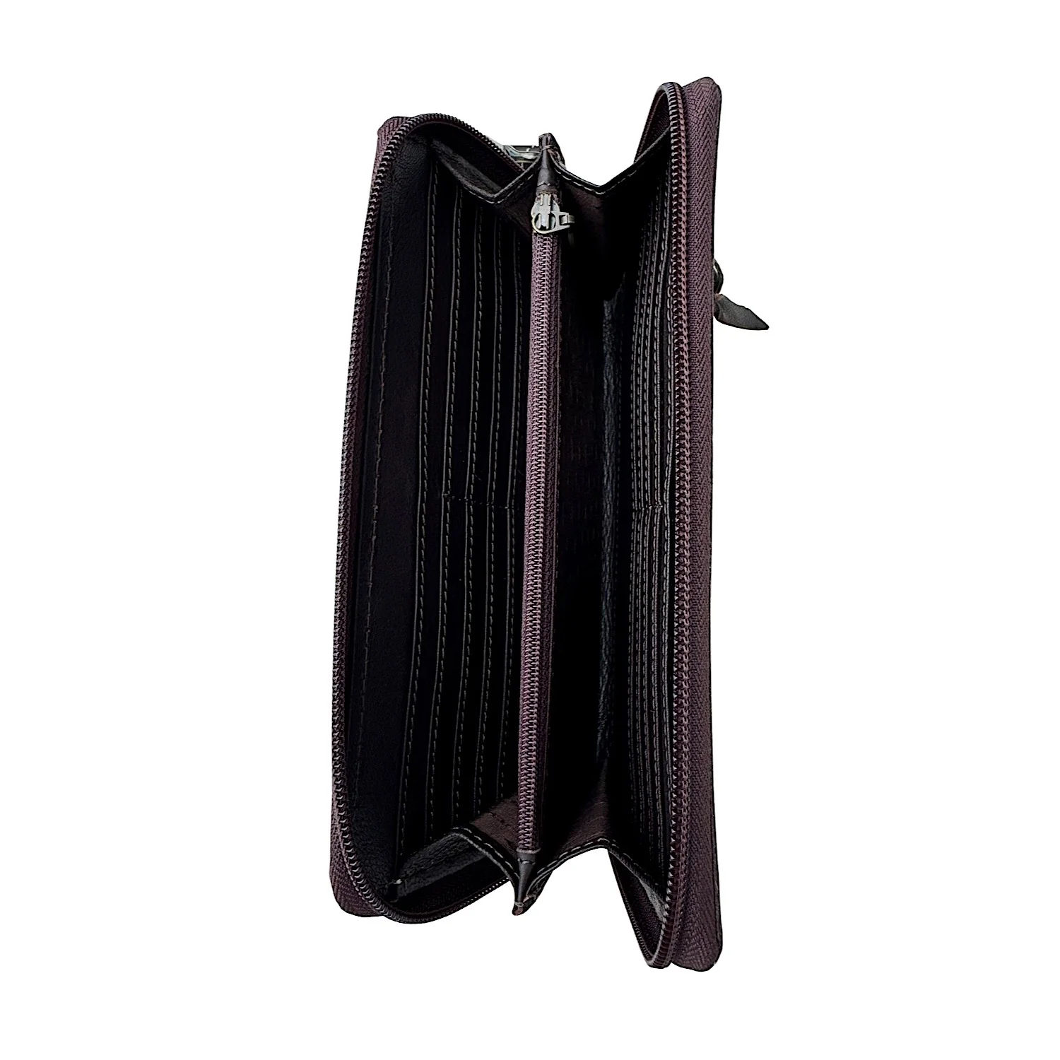 The Design Edge Women's Tooling Cowhide Boot Stitch Clutch Wallet – Black - Image 2