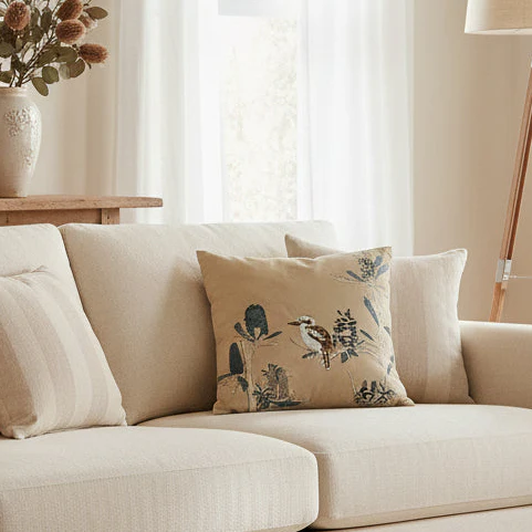 The Linen Press Cushion - Kookaburra & Banksia - Image 2
