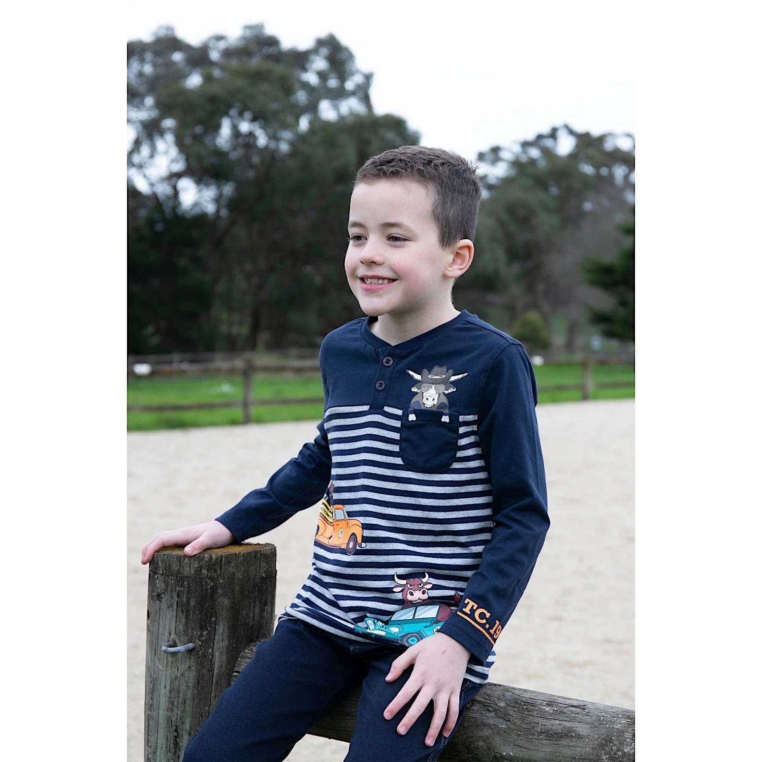 Thomas Cook Boy's Ride Henley Long Sleeve Tee - Navy/Grey Marle - Image 4