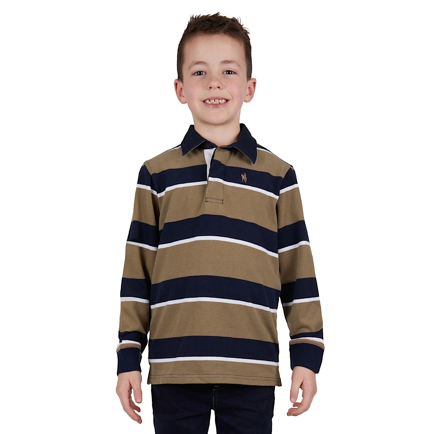 Thomas Cook Boys Tom Stripe Rugby Navy/Tan