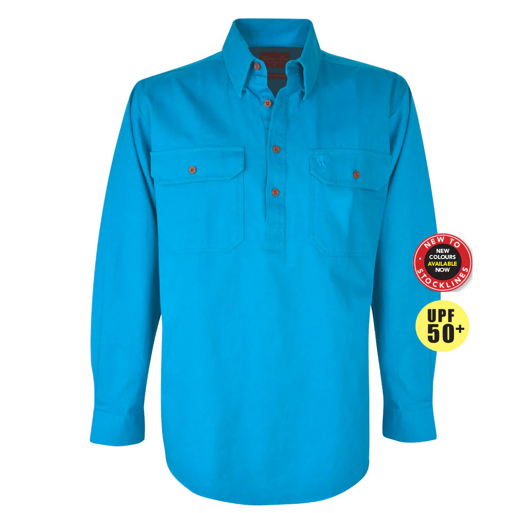 Thomas Cook Mens Heavy Drill Half 1/2 PLK LS Shirt Aqua