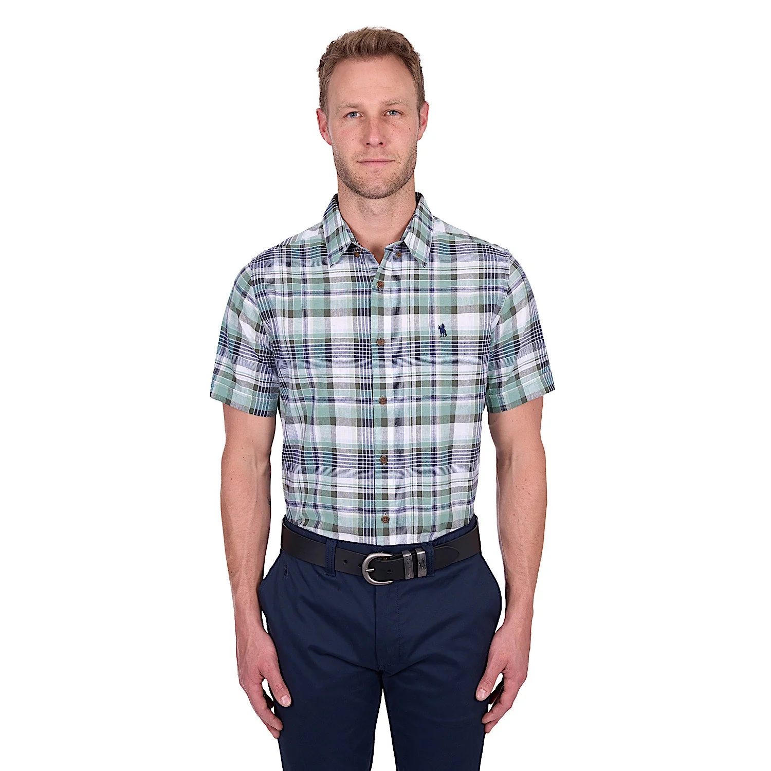 Thomas Cook Men's Gerry Linen Short Sleeve Shirt - Green/Navy - Image 2