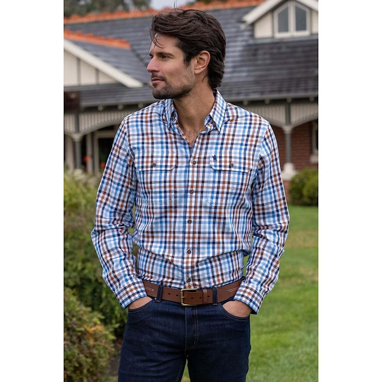 Thomas Cook Men's Patrick Check 2-Pocket Shirt - Blue/Tan - Image 3