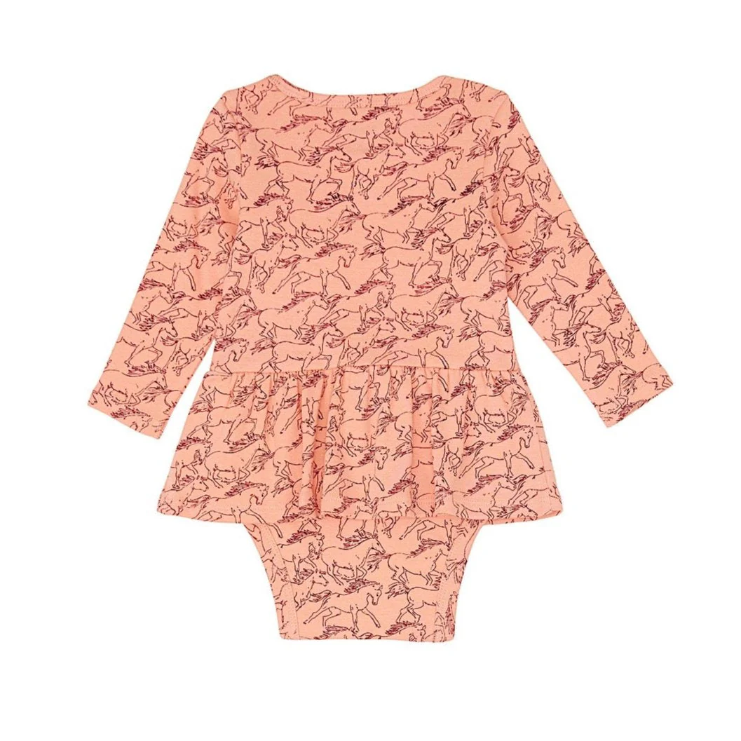 Wrangler Baby Girl's Knit Bodysuit With Skirt - Peach Horses - Image 2
