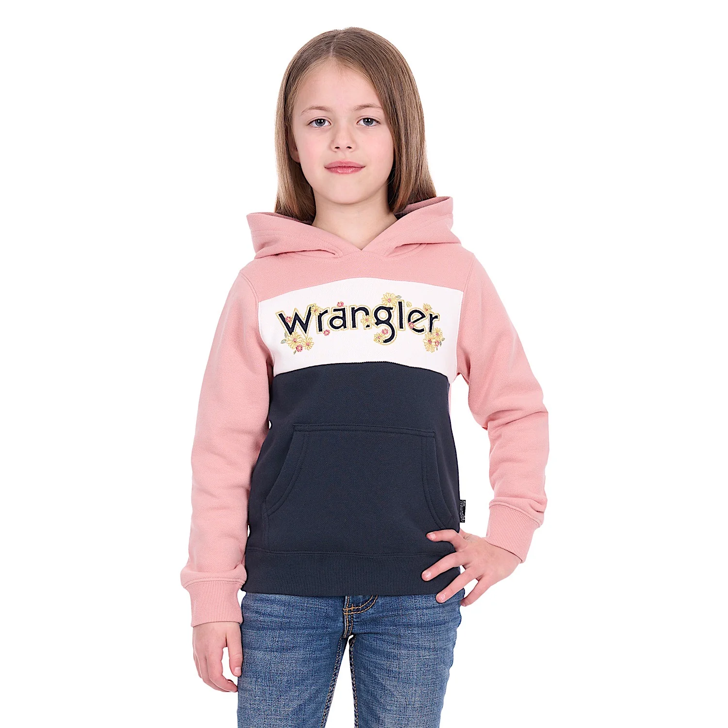 Wrangler Girl's Brooke Pullover Hoodie - Rose/Navy