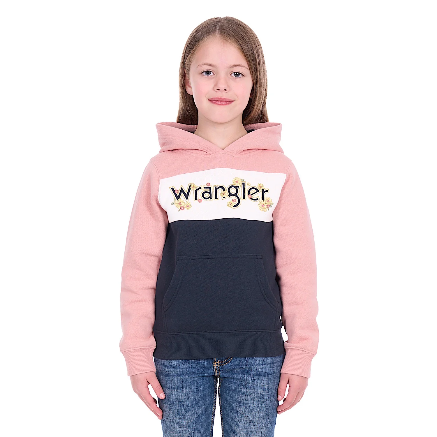 Wrangler Girl's Brooke Pullover Hoodie - Rose/Navy - Image 2