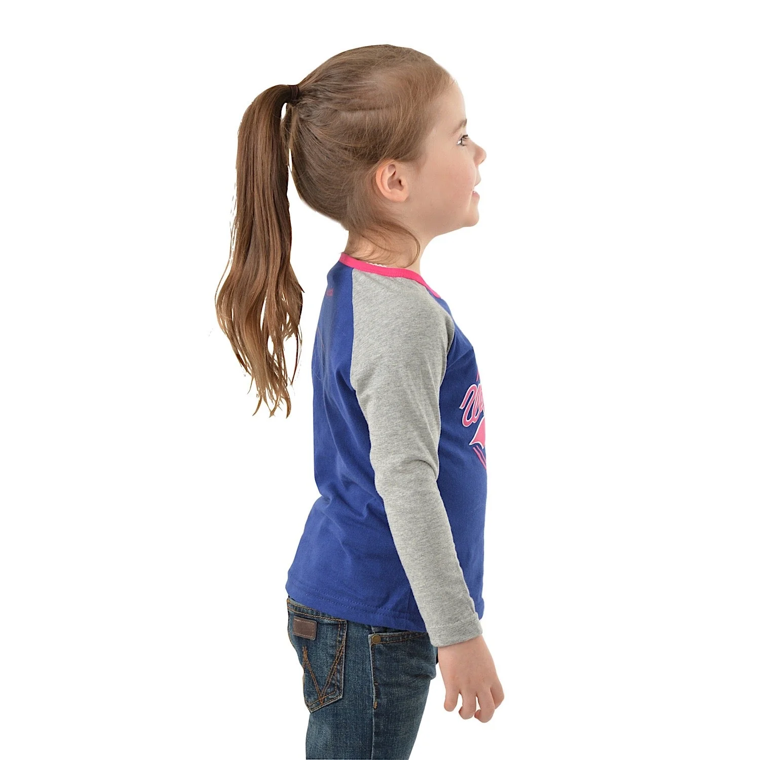 Wrangler Girls Sierra L/S Baseball Raglan Tee Blue/Grey Marle - Image 2