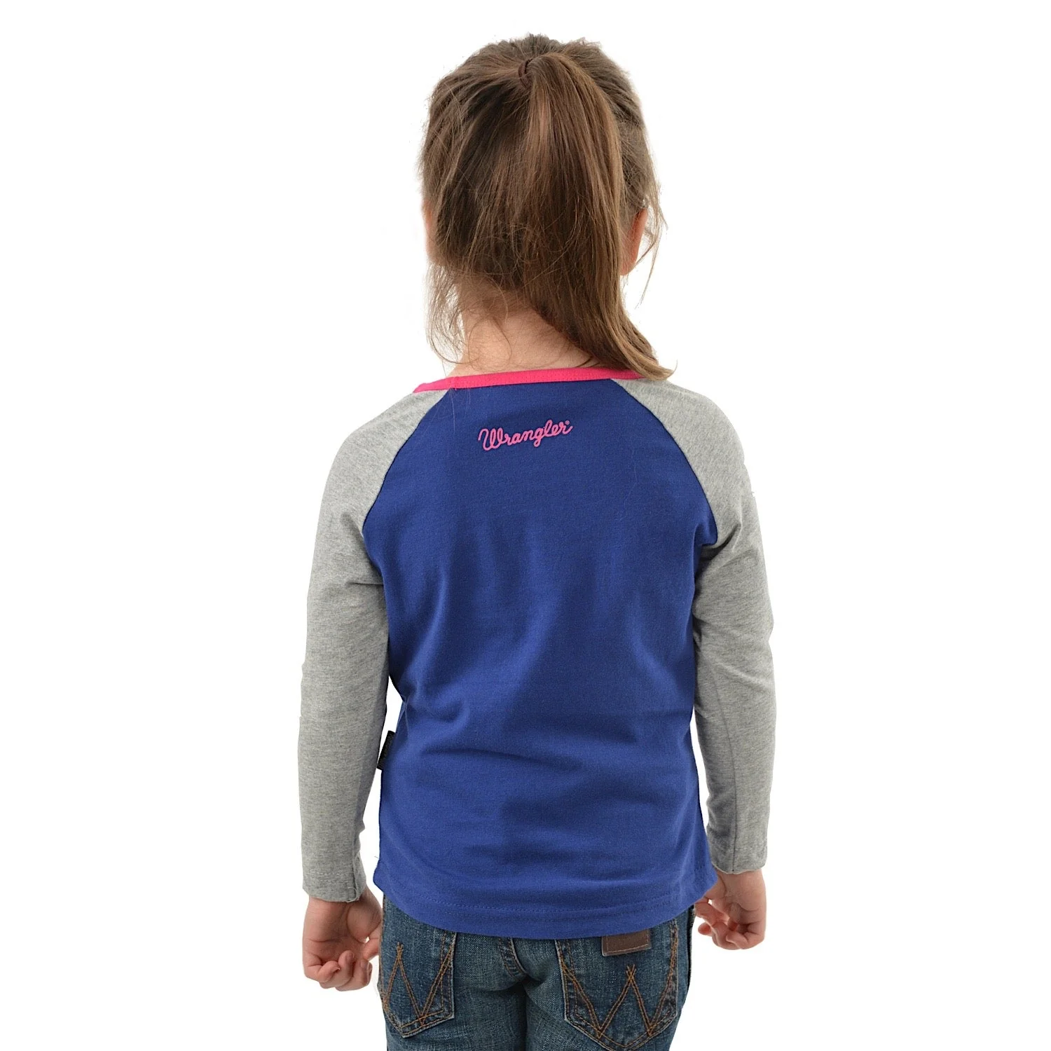 Wrangler Girls Sierra L/S Baseball Raglan Tee Blue/Grey Marle - Image 3