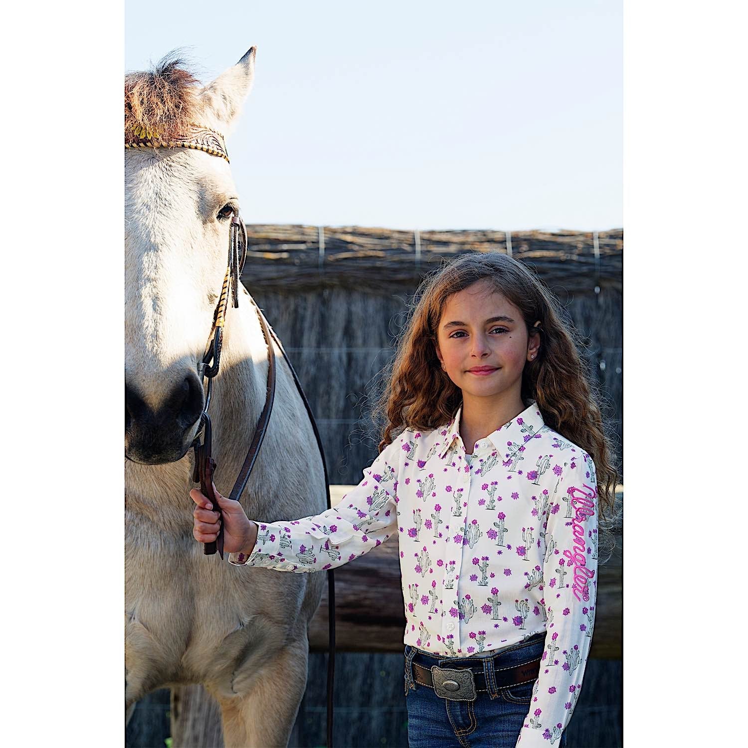 Wrangler Girl's Valerie Print Logo Long Sleeve Shirt - Ivory - Image 4