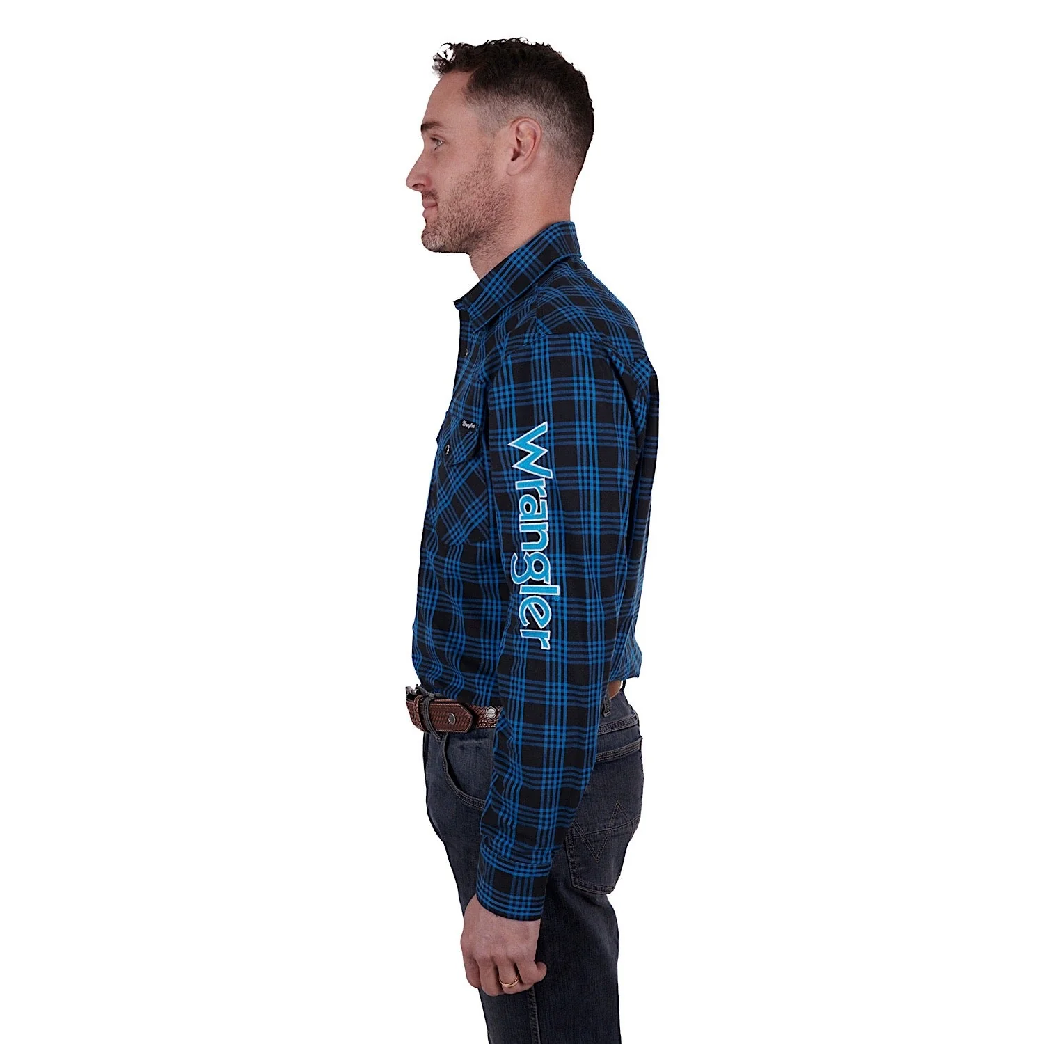 Wrangler Men's Betts Print Logo Western Shirt Black/Royal - Image 2