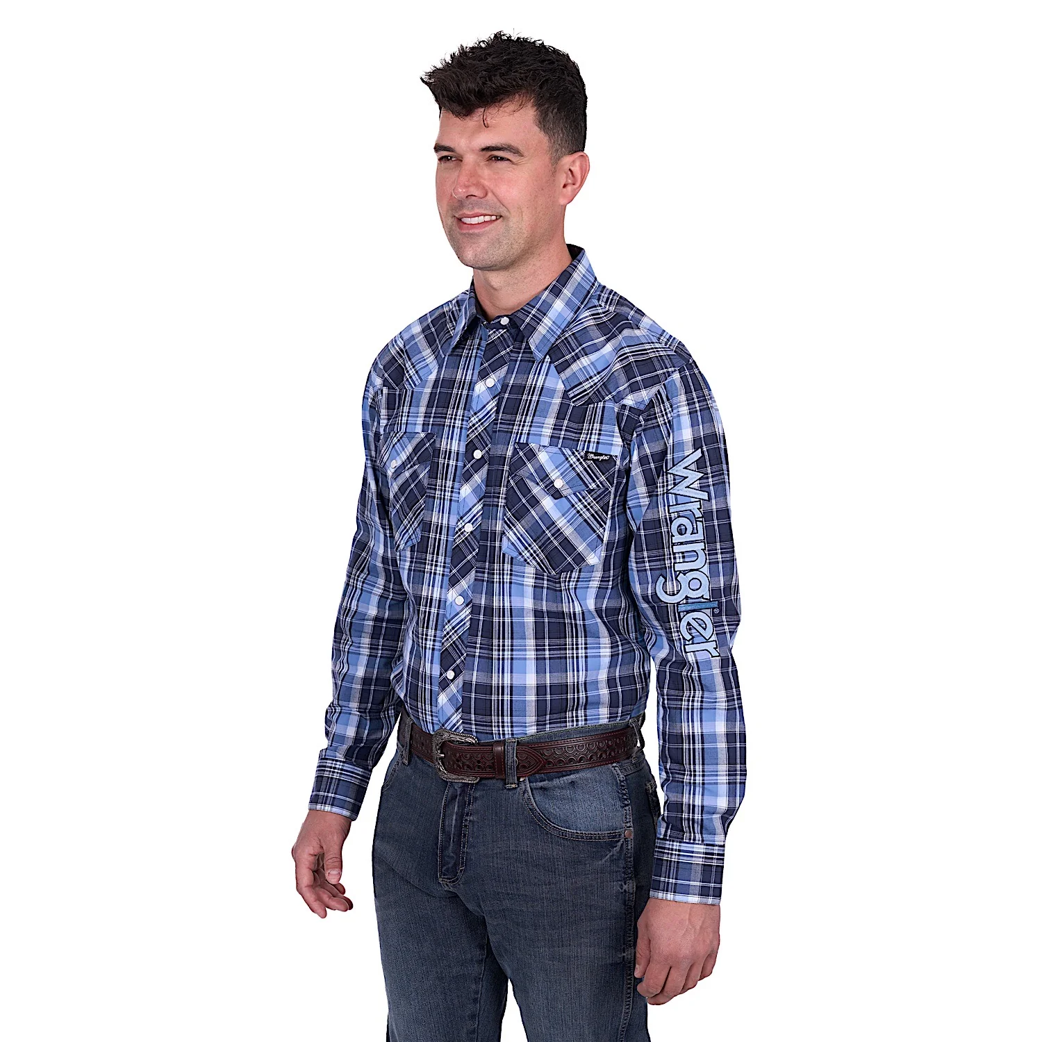 Wrangler Men's Billy Logo Shirt - Navy/Light Blue