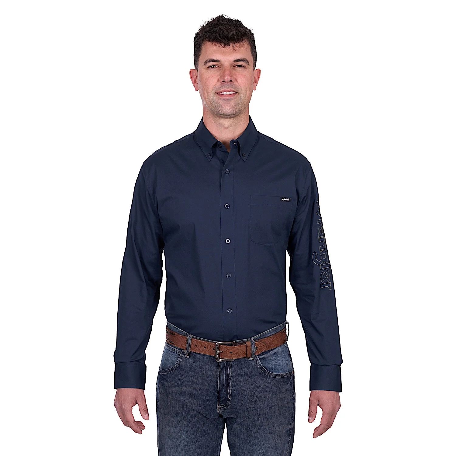 Wrangler Men's Brad Logo Shirt - Navy - Image 5