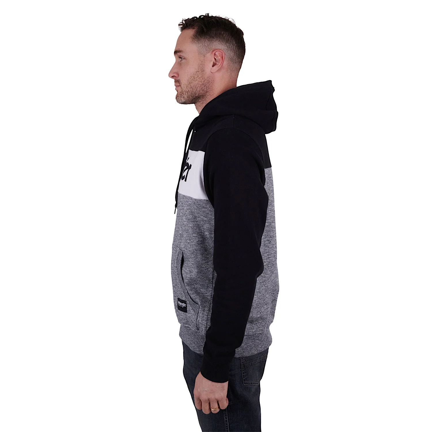 Wrangler Mens Digby Pullover Hoodie Black/Charcoal Marle - Image 2