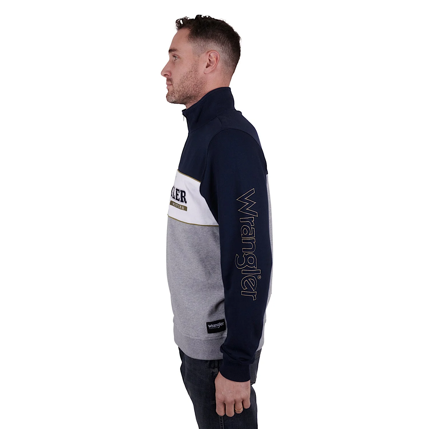 Wrangler Mens Edward 1/4 Zip Pullover Navy/Grey Marle - Image 2