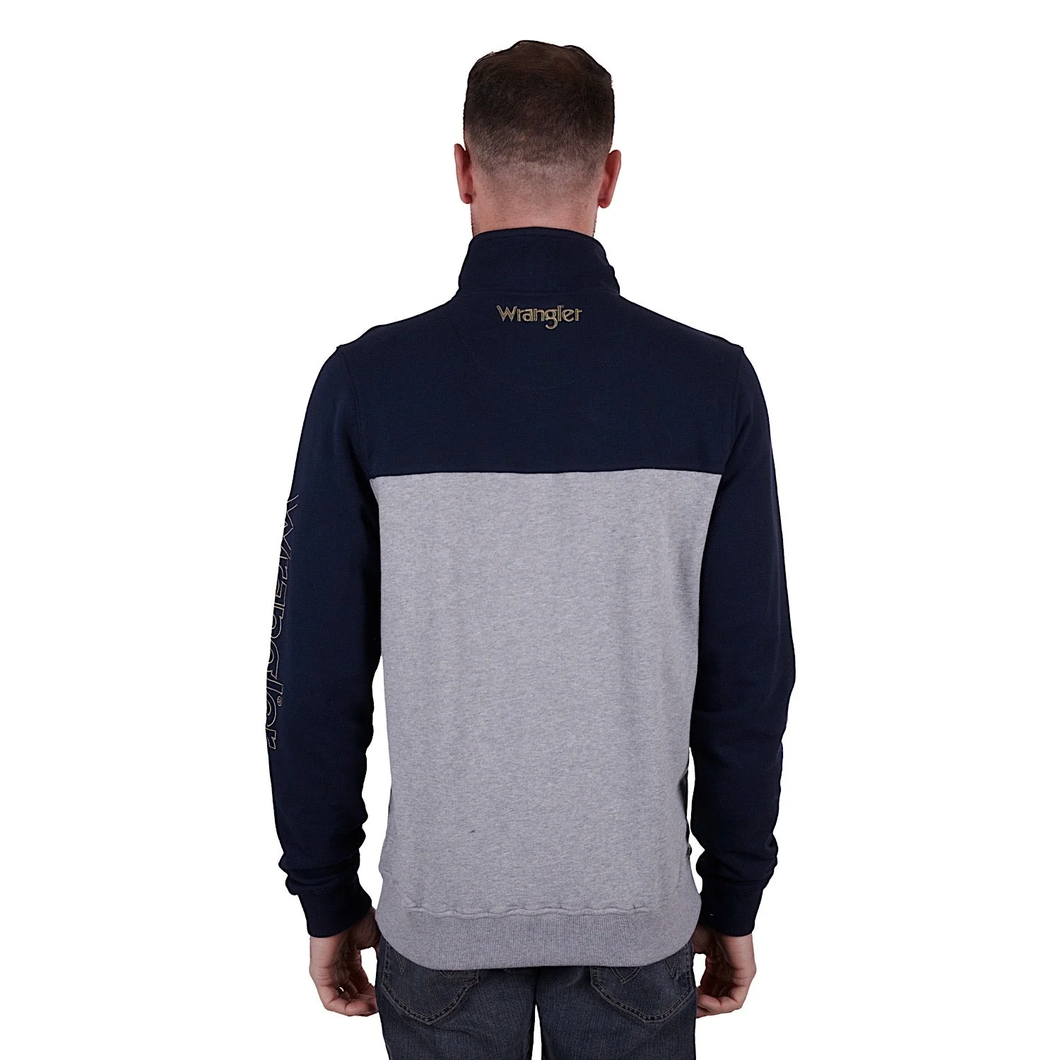 Wrangler Mens Edward 1/4 Zip Pullover Navy/Grey Marle - Image 3