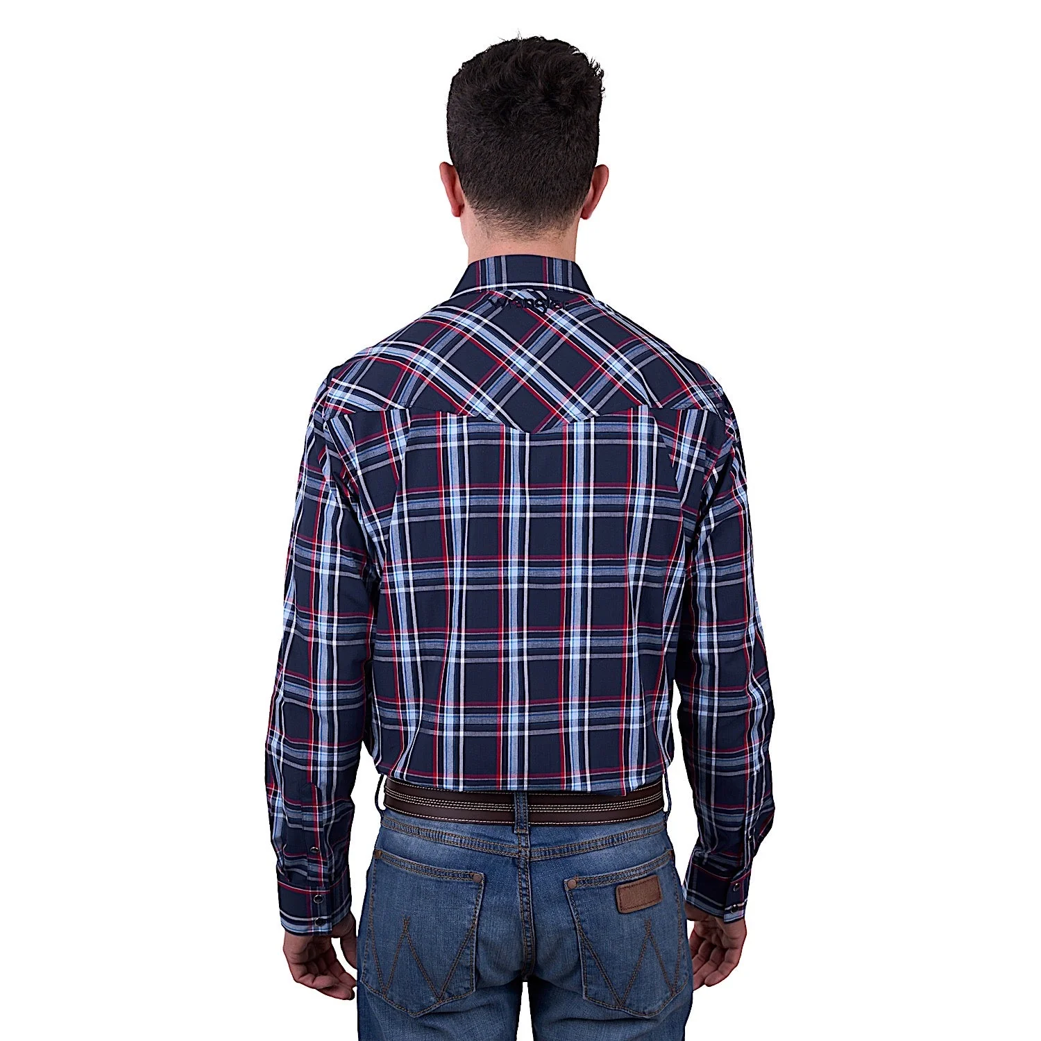 Wrangler Men's Hugo Check Western Long Sleeve Shirt - Navy/Red - Image 2