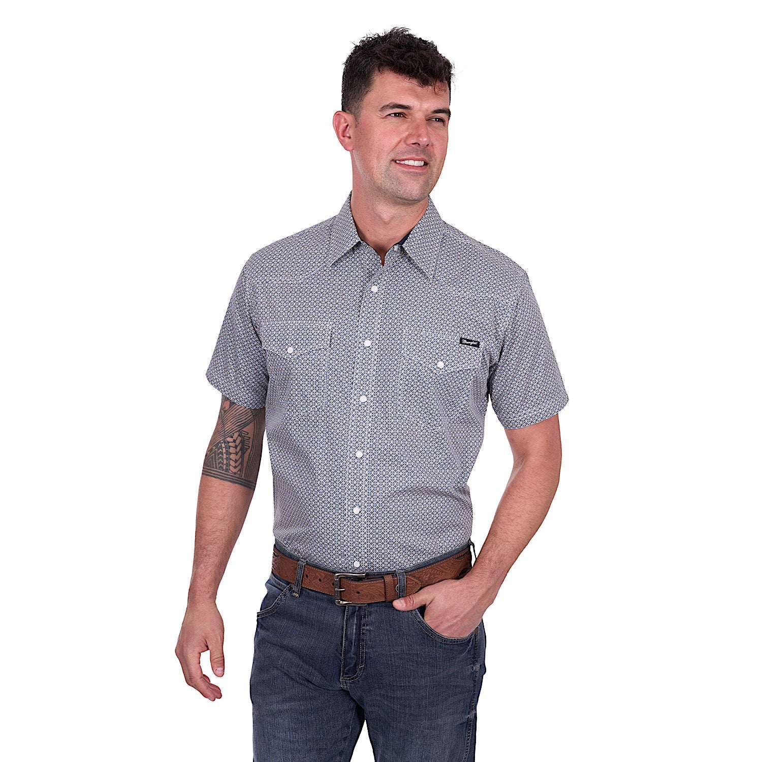 Wrangler Men's Jimmy Short Sleeve Shirt - Navy/Gold
