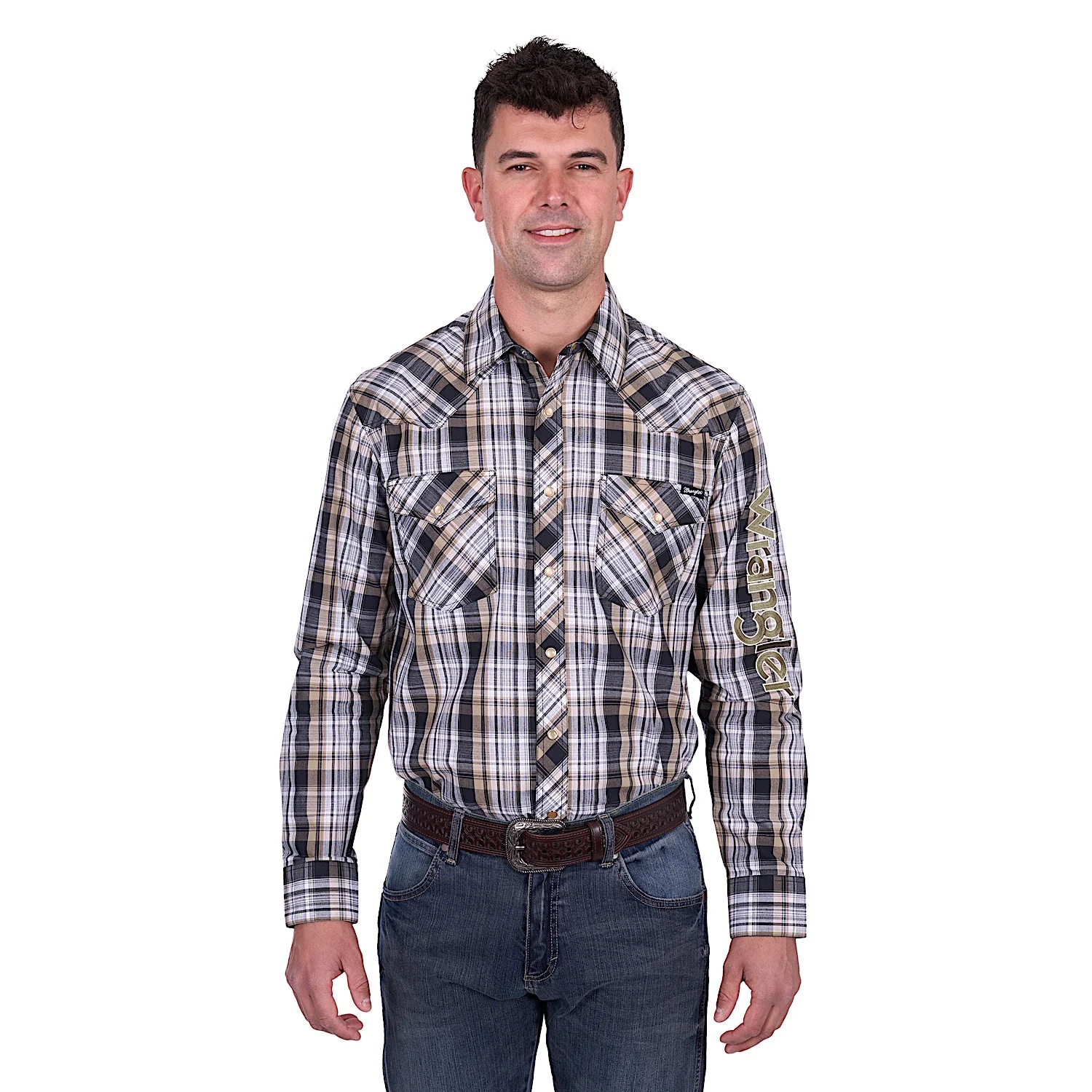 Wrangler Men's Joel Logo Shirt - Black/Tan - Image 2