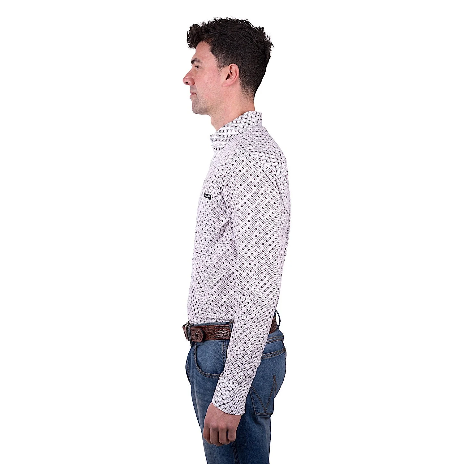 Wrangler Men's Knox Print Button Down Long Sleeve Shirt - White/Dark Tan - Image 2