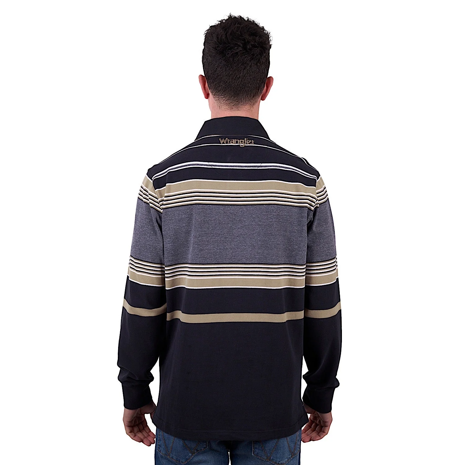 Wrangler Men's Luke Stripe Rugby - Black/Charcoal Marle - Image 2