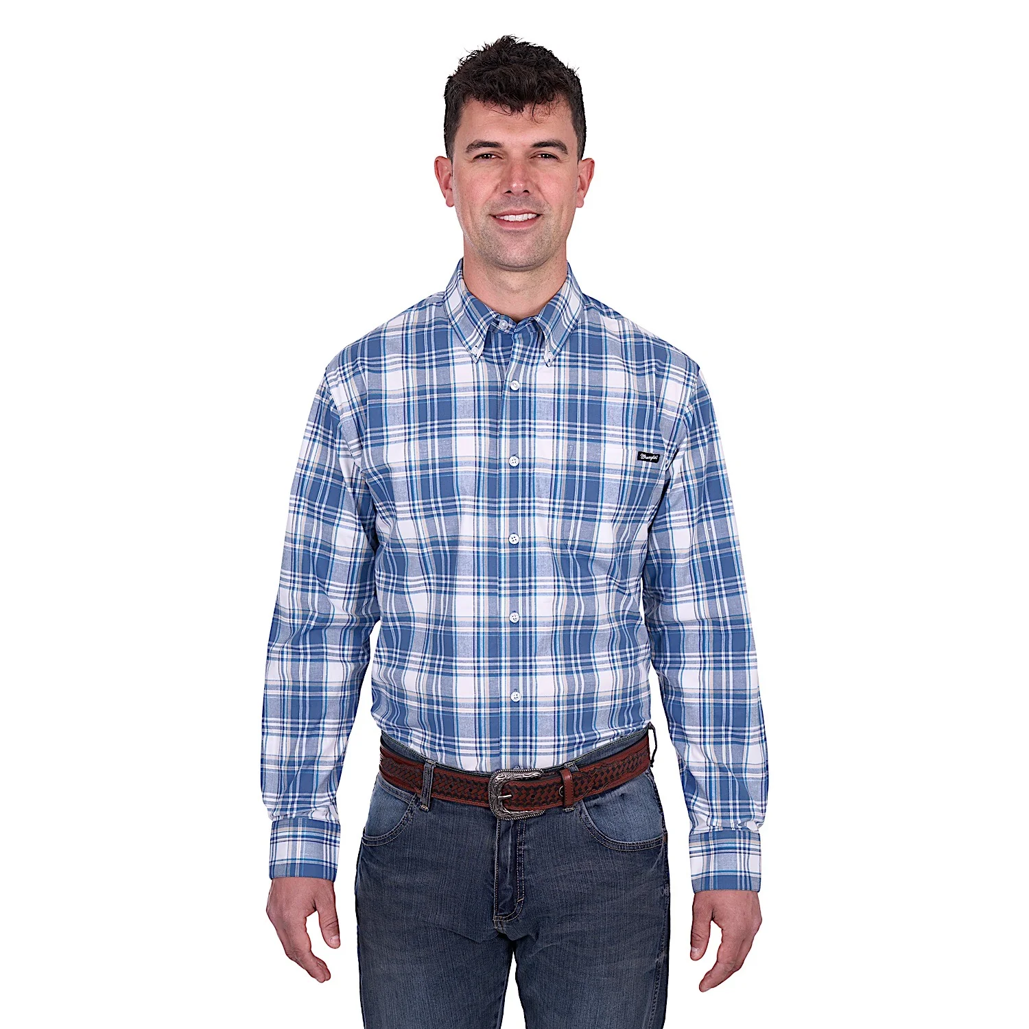 Wrangler Men's Ranger Shirt - Blue/Tan - Image 5